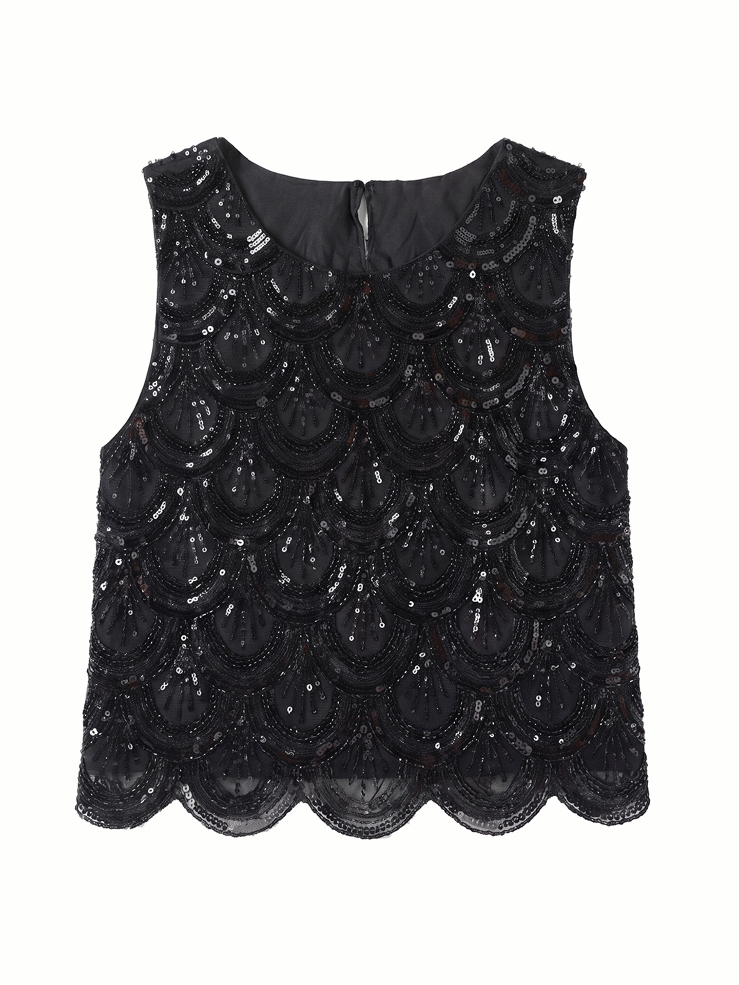 Áo hai dây nữ đính cườm sequin cao cấp phong cách Pháp — màu đen