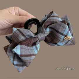 2025韩系网络爆款格子发夹女高级鲨鱼夹后脑勺盘发抓夹蝴蝶结发饰