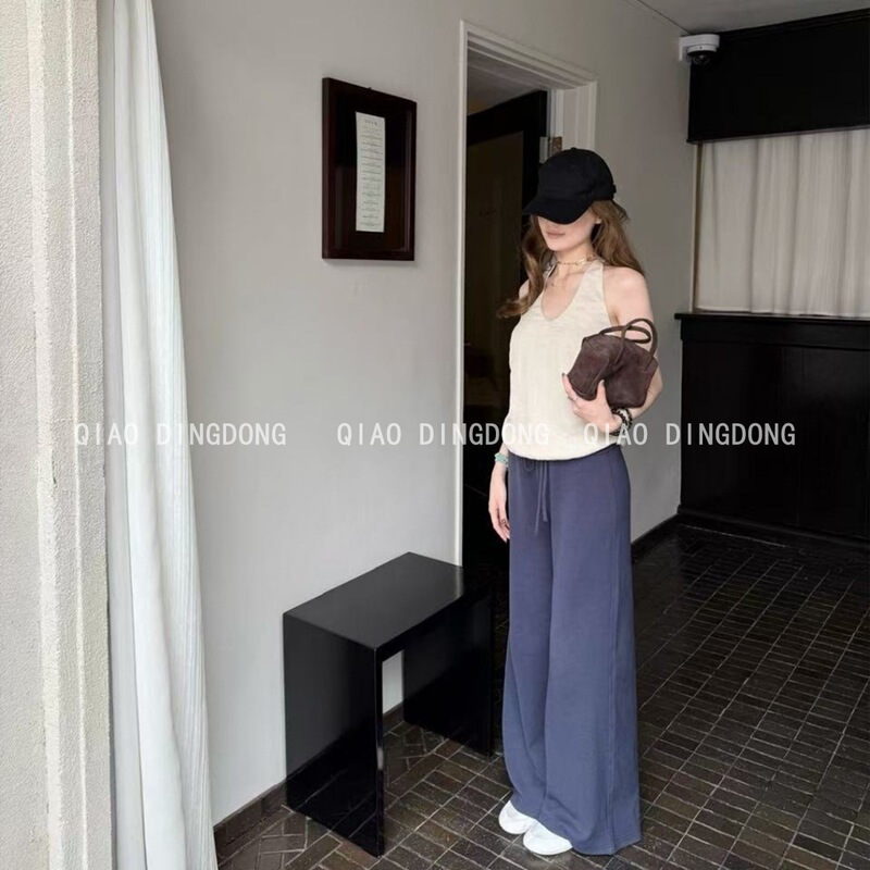 Mushroom Soft Series Solid Color Straight Knit Pants Women Summer Loose Slimming Versatile Drape Wide-Leg Long Pants