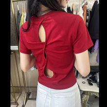 夏季纯色百搭T恤后背镂空设计时尚性感不规则修身韩版短款ins潮