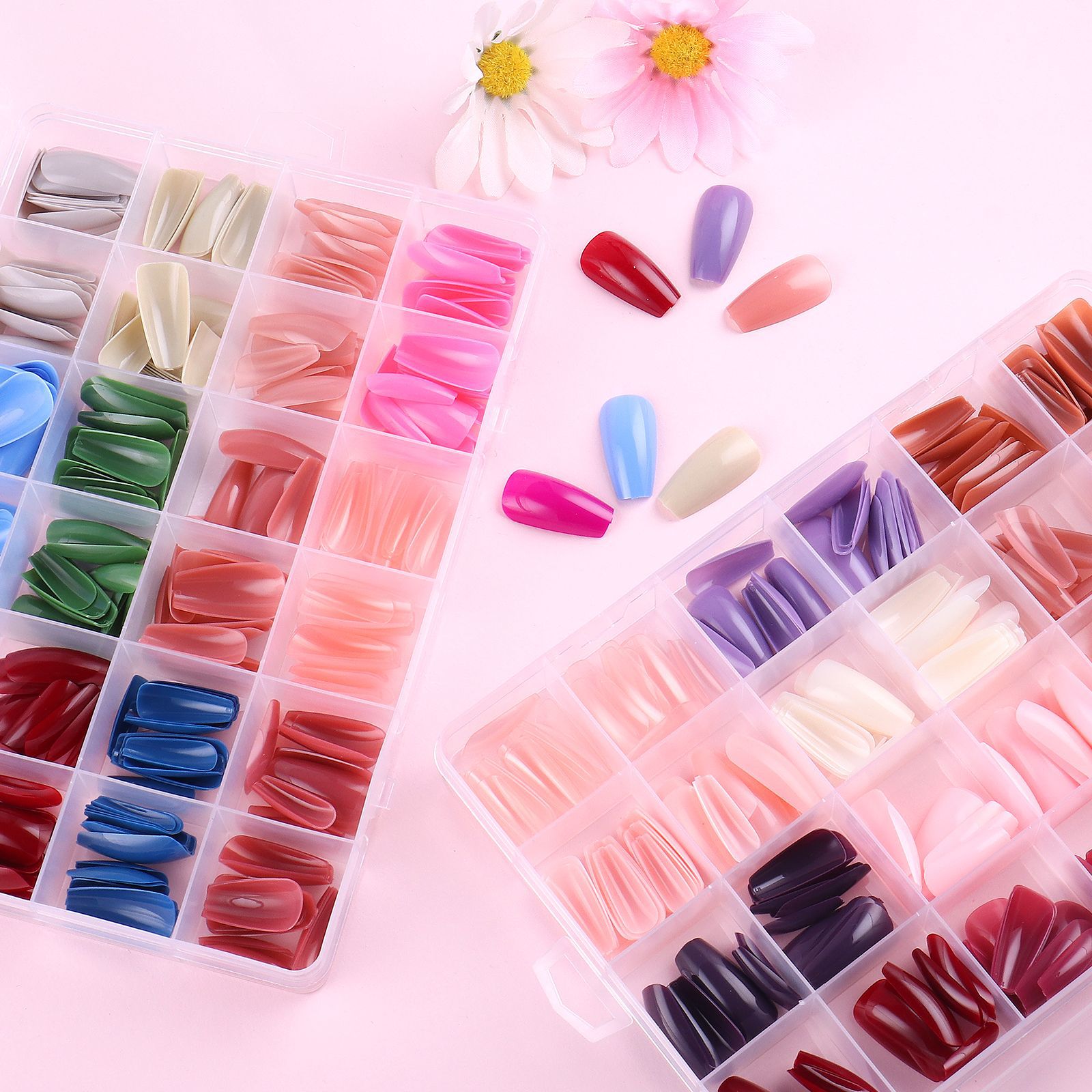 Cross-border exclusivo 24-grid color Mediados de longitud Ballet color sólido desgaste de uñas parche de uñas falso acabado al por mayor