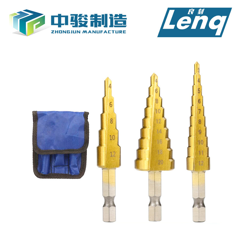 Métrica pequeña 3PC pagoda broca 3-12/4-12/4-20 bolsa hexagonal mango recto ranura paso taladro traje