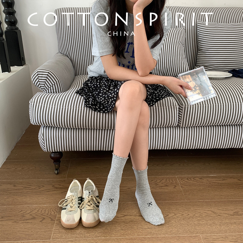 Sweet Socks Women's Summer Thin Bow Lace Mid-length Socks Dark Strip Girly Heart Pile Stockings