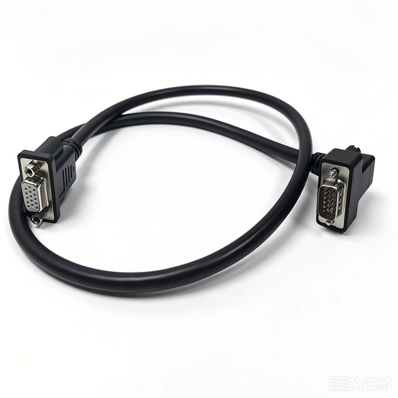 VGA90度线 VGA侧弯头线HDB15针线黑线蓝VGA显示器线投影仪视频线