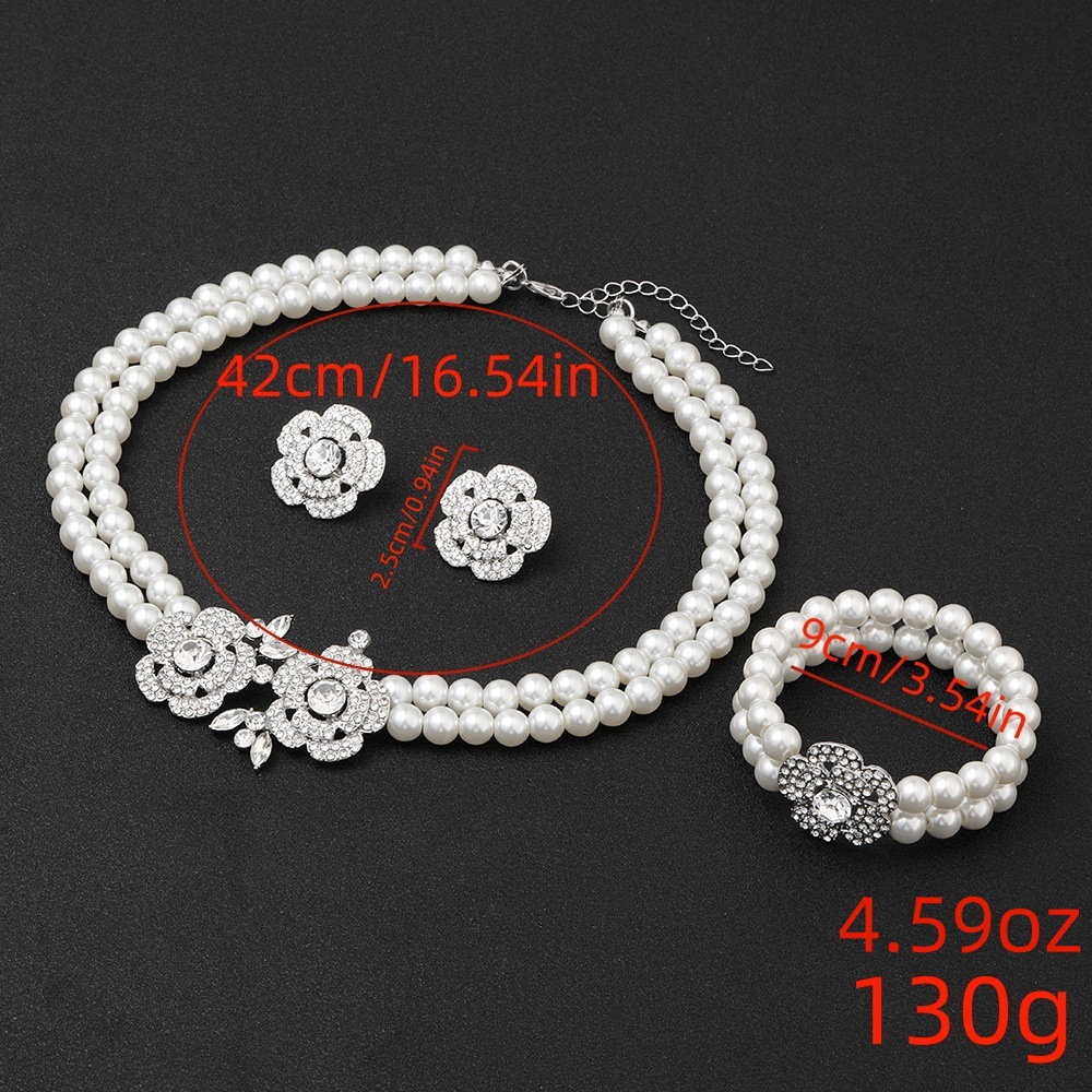 Nuova collana di perle di cristallo, orecchini, bracciale, set di tre pezzi, accessori per abito da sposa, gioielli_voghion.com
