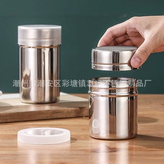 韩式304不锈钢粉筒 密孔网状调味罐配盖 烘焙工具花式咖啡撒粉器