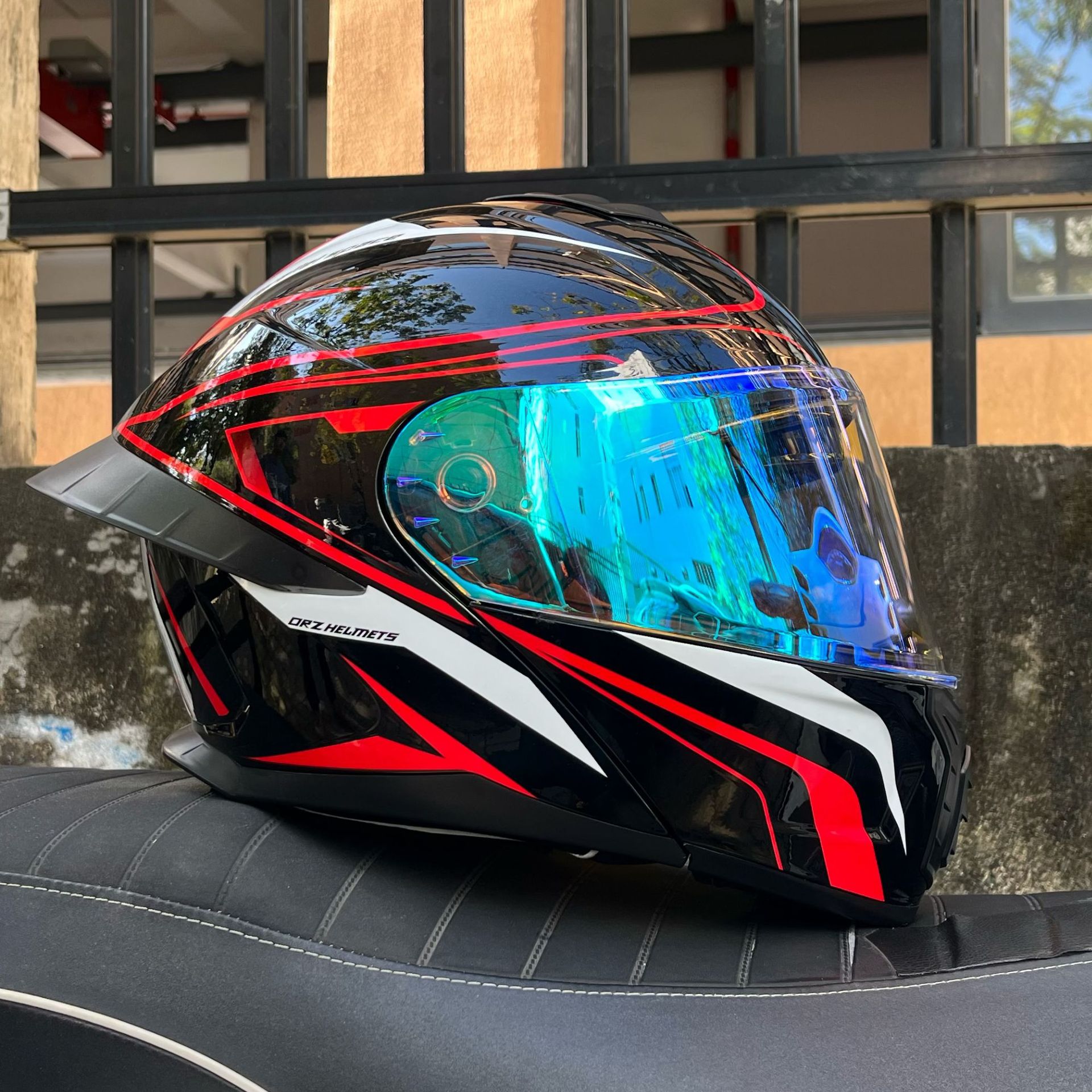 Casco de Motocicleta Orz con Certificación DOT para Hombre y Mujer, Casco Abierto con Visera Doble, Spoiler de Invierno, Cobertura Media, Azul para Todas las Estaciones.