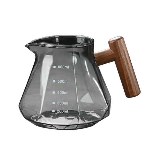 Source Hand-made Coffee Sharing Pot Walnut Handle Black Coffee Pot Household High Temperature Resistance with Scale Cups