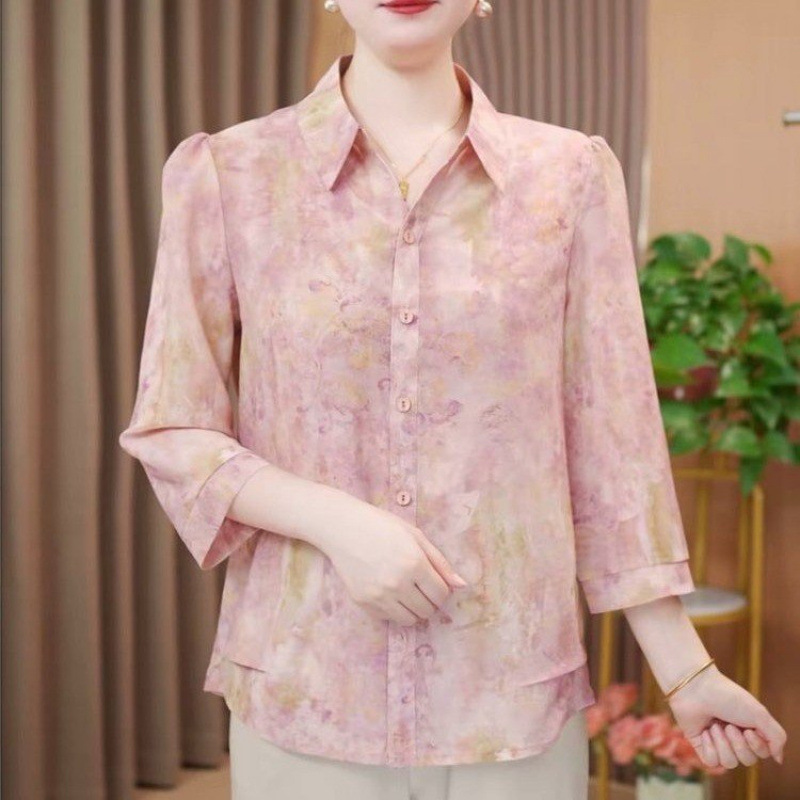 Dropshipping 2026 Summer New Stylish Three-Quarter Sleeve Mom Fashion Printed Slimming Cardigan for Women