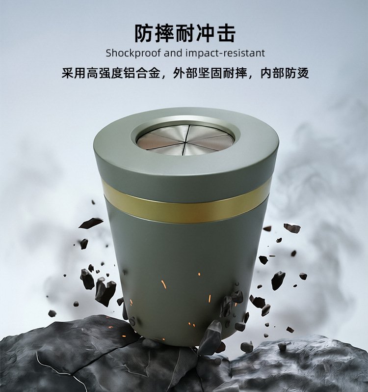 Rotatable and collapsible aluminum alloy car ashtray with cover, anti-ash scattering and anti-fall, high-end ashtray for living room and home use