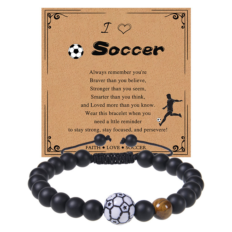 Cross-border Sports Football Basketball Rope Bracelet Yellow Tiger Eye Black Frosted Adjustable Beaded Boyfriend Sports Bracelet
