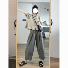 夏季新款两件套装日系慵懒风阔腿裤+小清新百搭短袖上衣一整套装