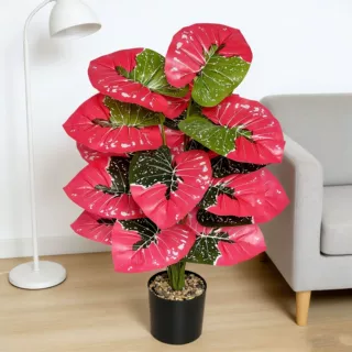 跨境仿真绿植盆栽滴水观音粉红假花热带假树家居落地植物高仿真