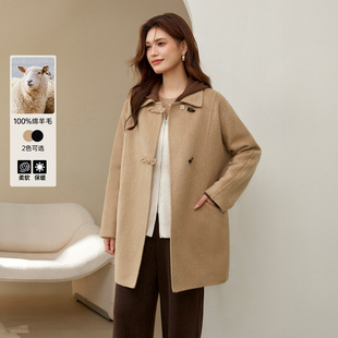 Slim Show plus size Women's Retro Simple High-end Laps Double-sided Wool Jacket Chubby mm2024 Winter New Arrival