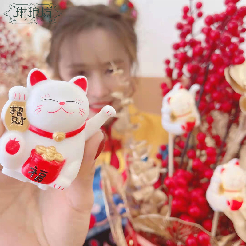 Luminoso gato afortunado Año Nuevo festivo de Año Nuevo flor bendición cubo decoración flores embalaje de regalo auspicioso floral Cadena de luz electrónica