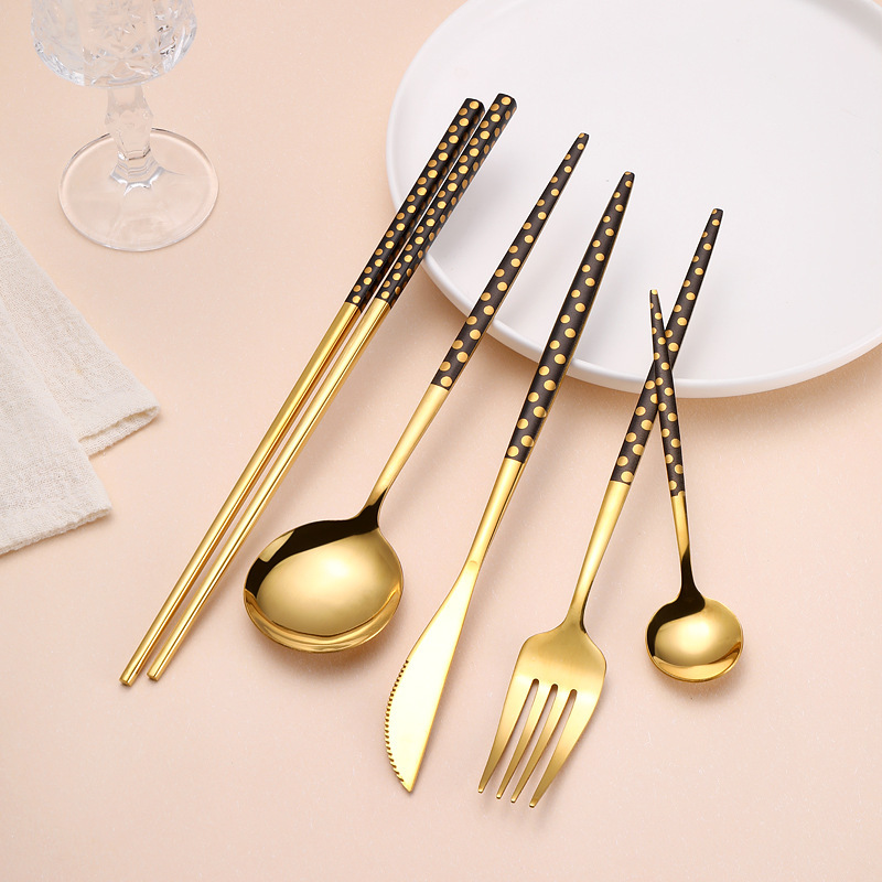 Creative polka dot Portuguese stainless steel tableware suit hotel restaurant Western tableware household steak knife, fork and spoon chopsticks Creative polka dot Portuguese stainless steel tableware suit hotel restaurant Western tableware household steak knife, fork and spoon chopsticks