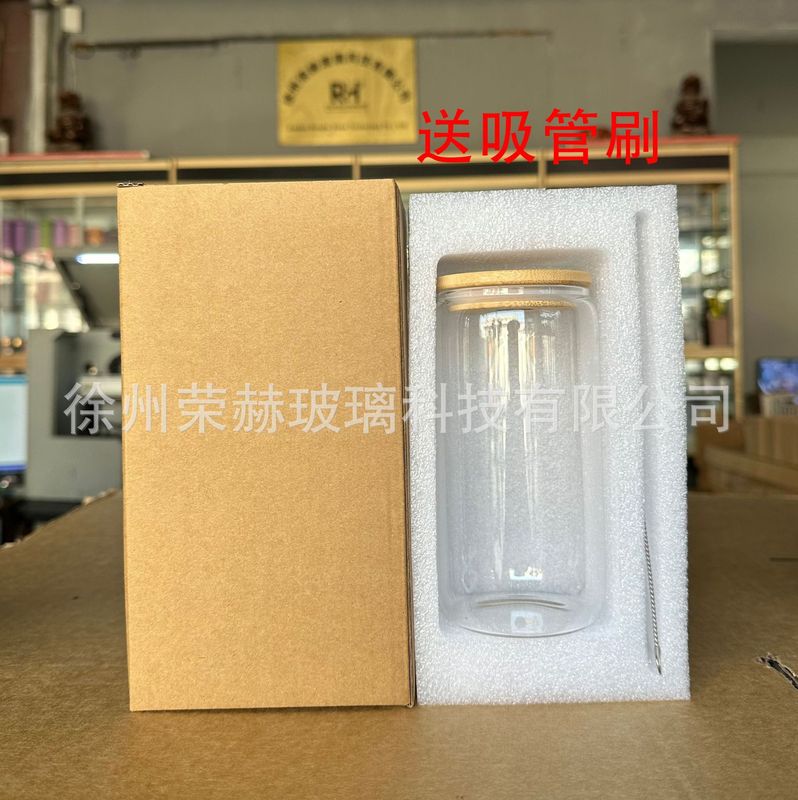 定制16oz跨境爆款吸管可乐杯竹盖高硼硅玻璃杯教师节日系列uv打印|undefined