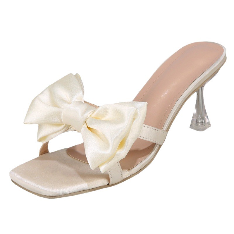 Square Thin Heel Bowknot Sexy Sandals For Women 2024 Summer European And American Open Toe Petite High Heels_vogvips.com