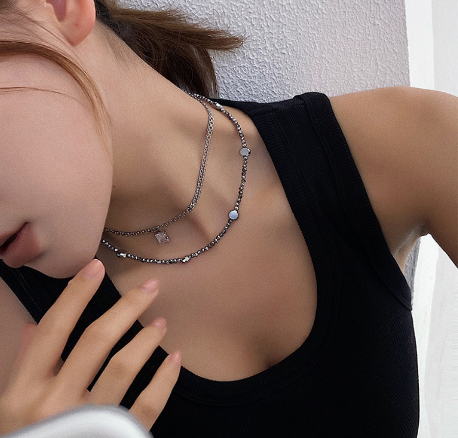 Retro Geometric Alloy Plating Zircon Necklace