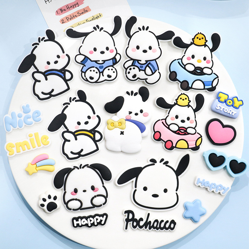 귀여운 파차 개 PVC 부드러운 만화 액세서리 DIY 강아지 패치 휴대 전화 케이스 구멍 슬리퍼 꽃 버클 장식 스티커