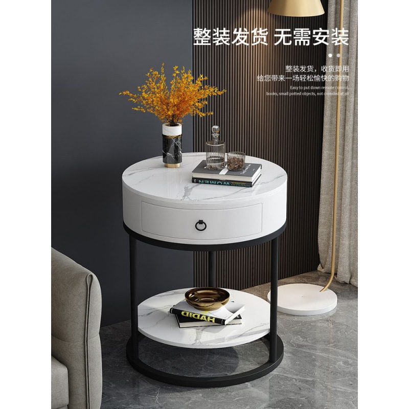 Zsr Rockboard Sofa Side Table, Minimalist Modern Rounded Edge Table, Portable Bedside Small Table, Coffee Table, Mini Luxury Side Table