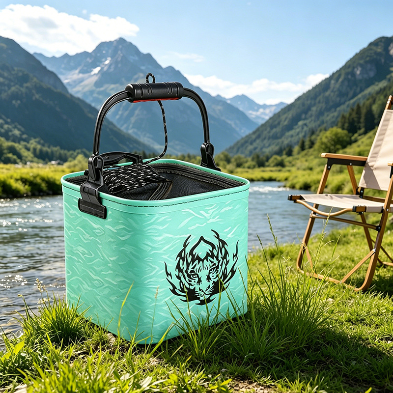 Portable Folding Fishing Bucket with Anti-Jump Net, Thickened Eva, Elevated Fish Protection Bucket