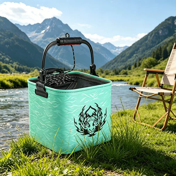 Portable Folding Fishing Bucket with Anti-Jump Net, Thickened Eva, Elevated Fish Protection Bucket