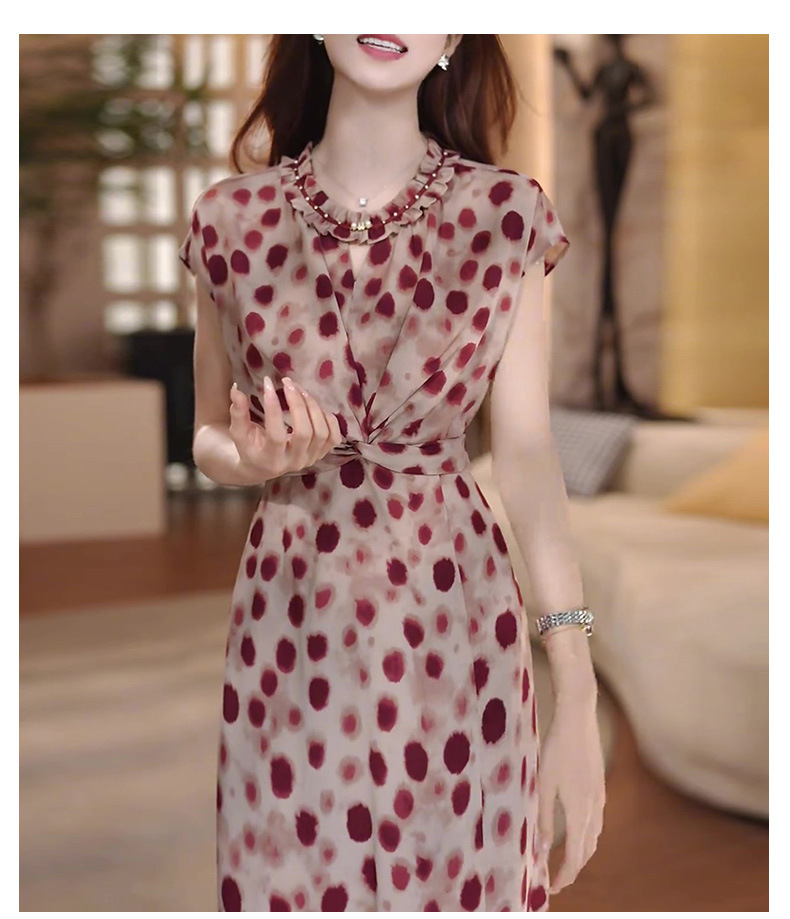 Đầm chấm bi nữ dáng ôm eo cao, phong cách sang trọng — màu đỏ chi tiết 11