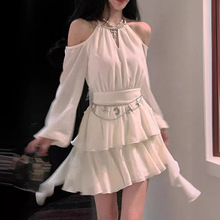多巴胺夏季小个子韩剧女主穿搭茶歇法式气质公主挂脖吊带连衣裙女