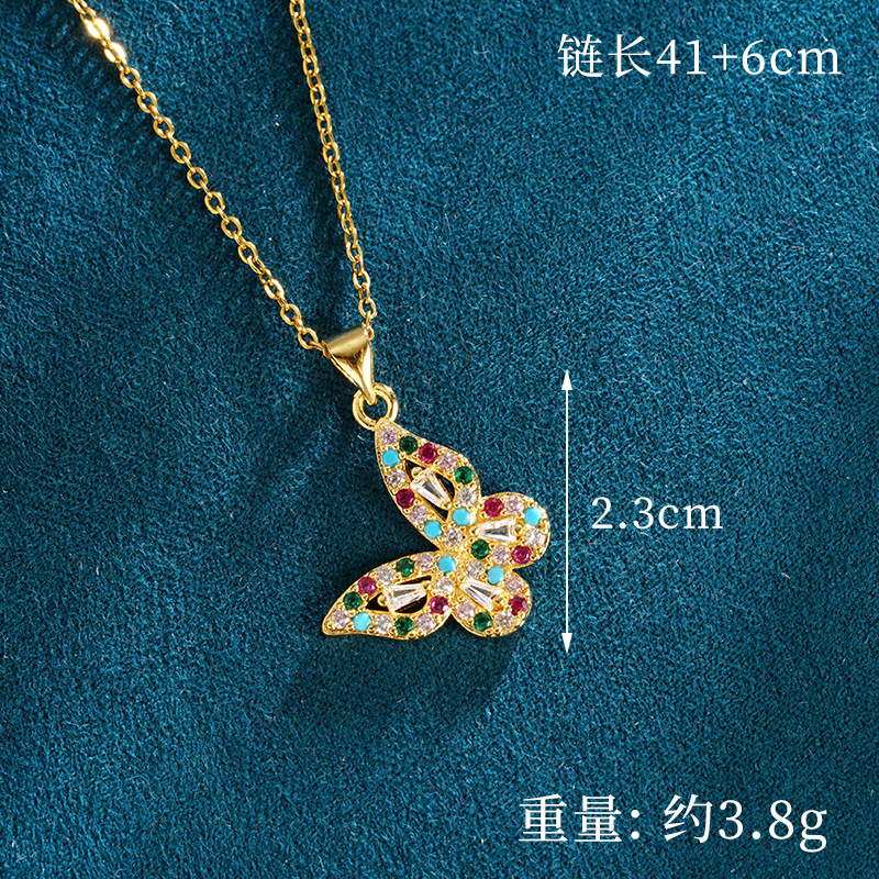 Nuevo collar de oro de arena vietnamita, temperamento de todo fósforo, pendientes de mariposa de cristal con incrustaciones de diamantes, joyería ligera y lujosa que no se desvanece durante mucho tiempo