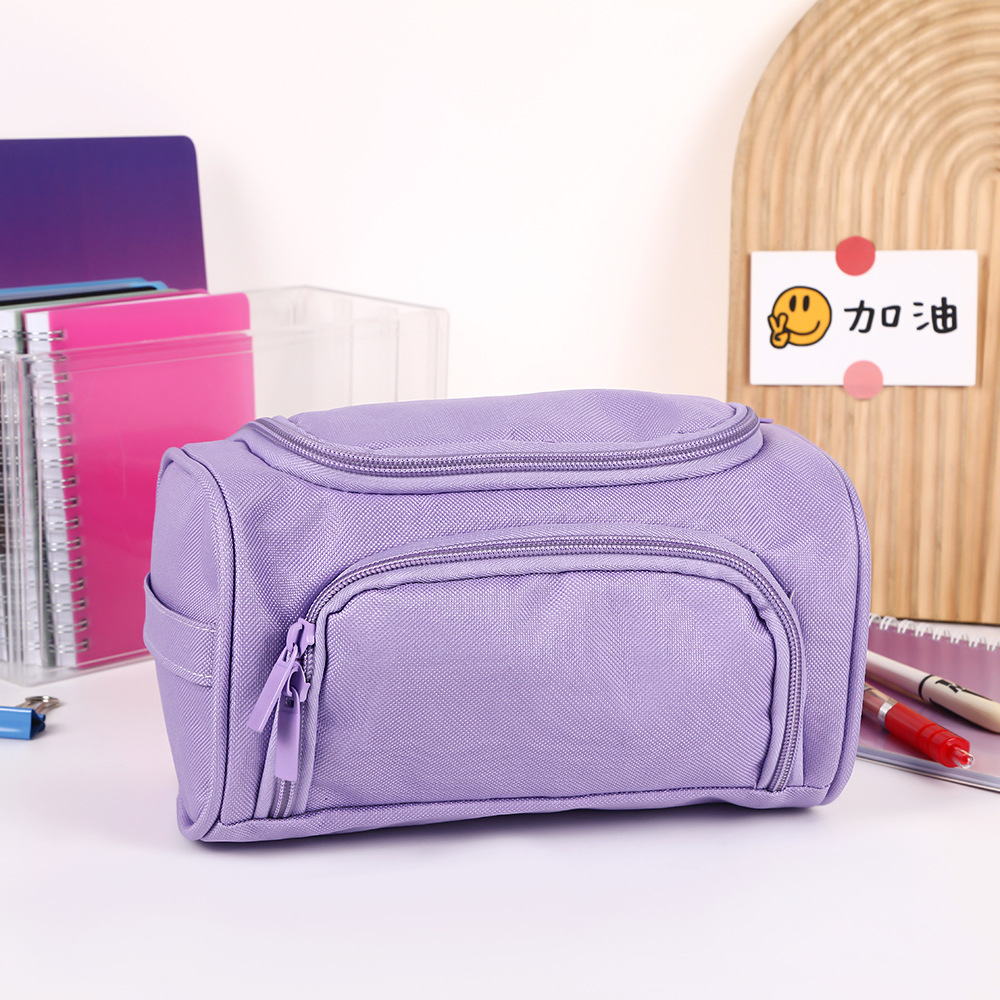 Estuche para lápices Oxford de doble capa de gran capacidad transfronterizo, bolsa de papelería de almacenamiento lateral multifuncional, bolsa de lápices simple para estudiantes portátiles