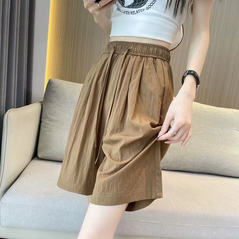 Женские летние тонкие шорты 2025, новая свободная утягивающая верхняя одежда с высокой талией, универсальные повседневные прямые брюки из хлопка и льна для женщин
