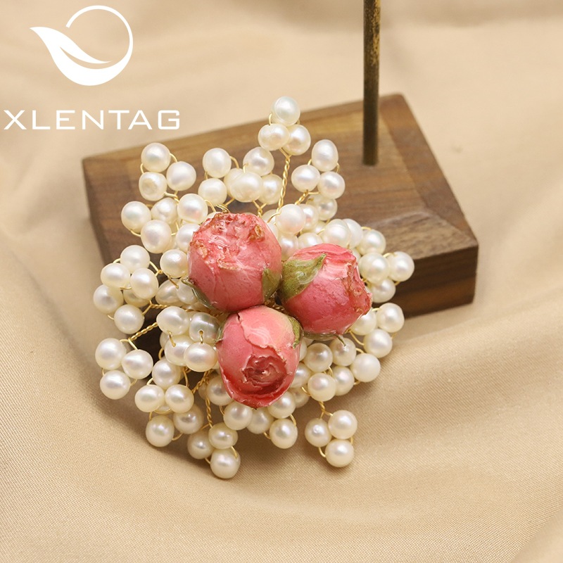 Broche de perlas naturales de alto grado nicho Rosa epoxi Rosa broche de gama alta diseño vintage copo de nieve al por mayor image 7