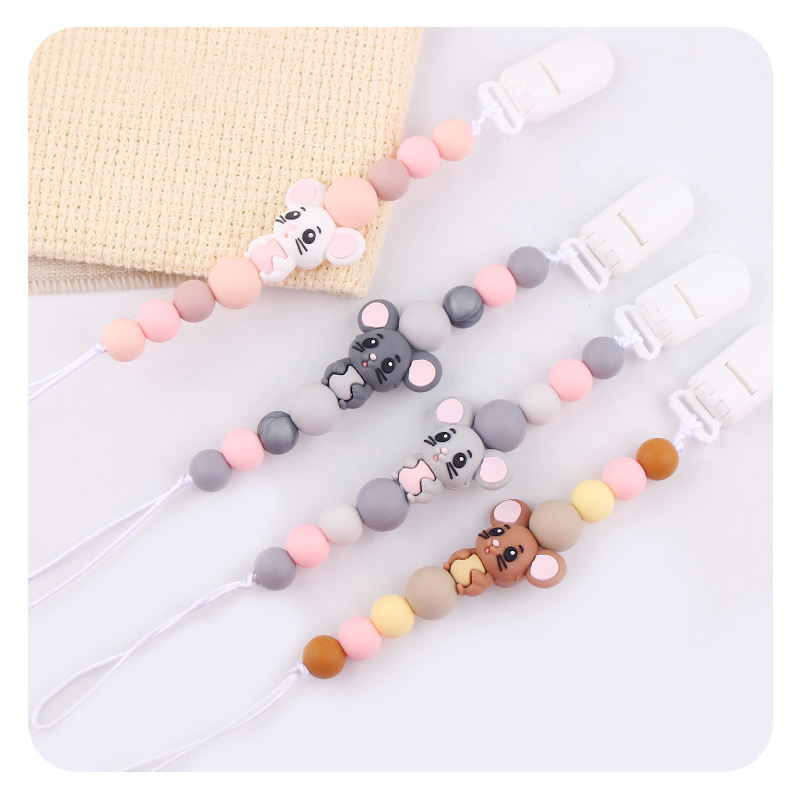Ratón, bebé, chupeta de silicona, clipe de cadena, cadena de dientes molares, cadena de dientes molares, chupeta de goma dental calmante