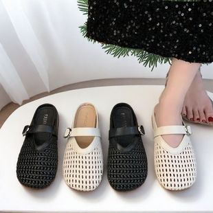 Baotou Half Slippers for Women Summer Outer Wear 2025 New Women's Shoes Internet Celebrity Versatile Pregnant Women Flats Slip-On Sandals