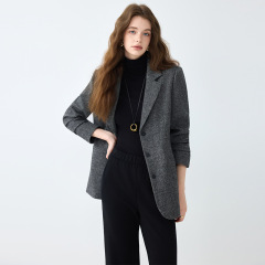灰色毛呢西装外套女秋冬新款2025高级感气质复古宽松羊毛西服上衣