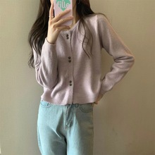 2024秋装新款韩版休闲气质长袖针织开衫女温柔风纯色宽松毛衣外套