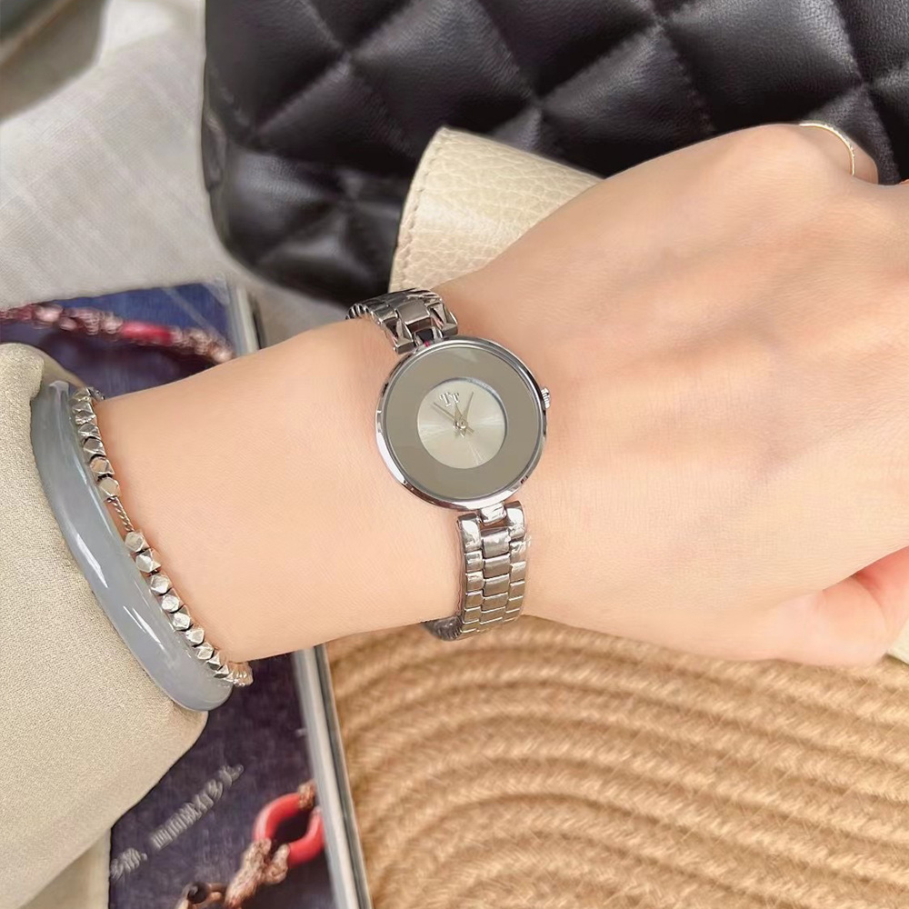 Reloj Tt/Tianta Fashion con correa de acero y cadena para mujer. Sencillo y elegante. Reloj redondo pequeño._voghion.com