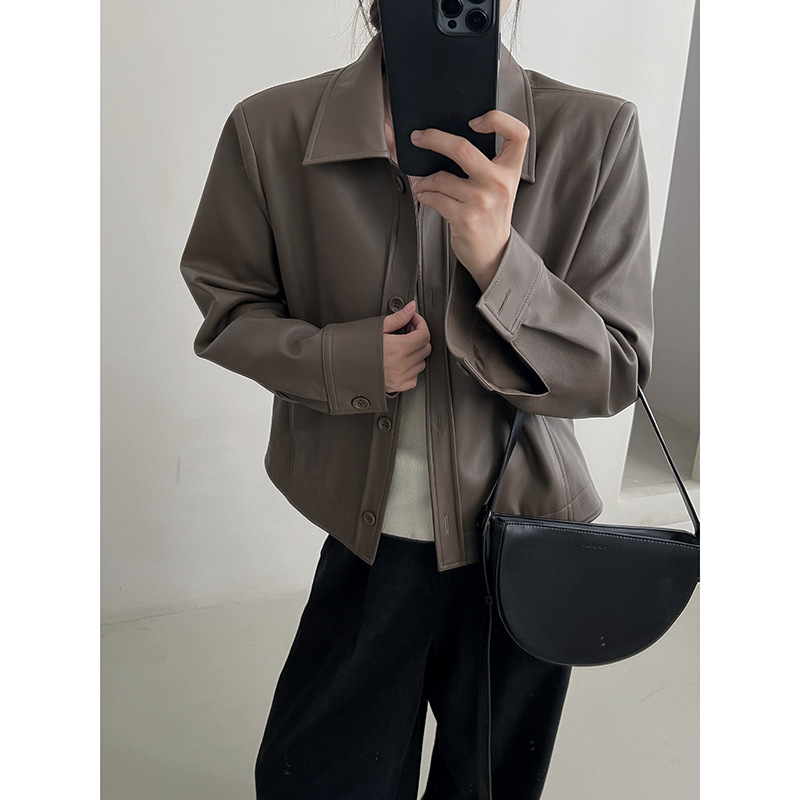   美拉德皮衣外套女秋冬新款韩版宽松高级感小个子机车短款夹克