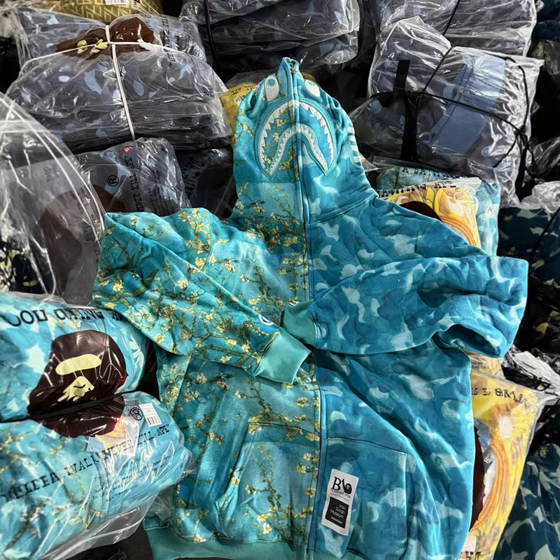 Bape Ape Head Shark Hooded Sweatshirt Jacket Cross-Border Foreign Trade Trendy Brand Wholesale Van Gogh Camouflage Loose Cardigan