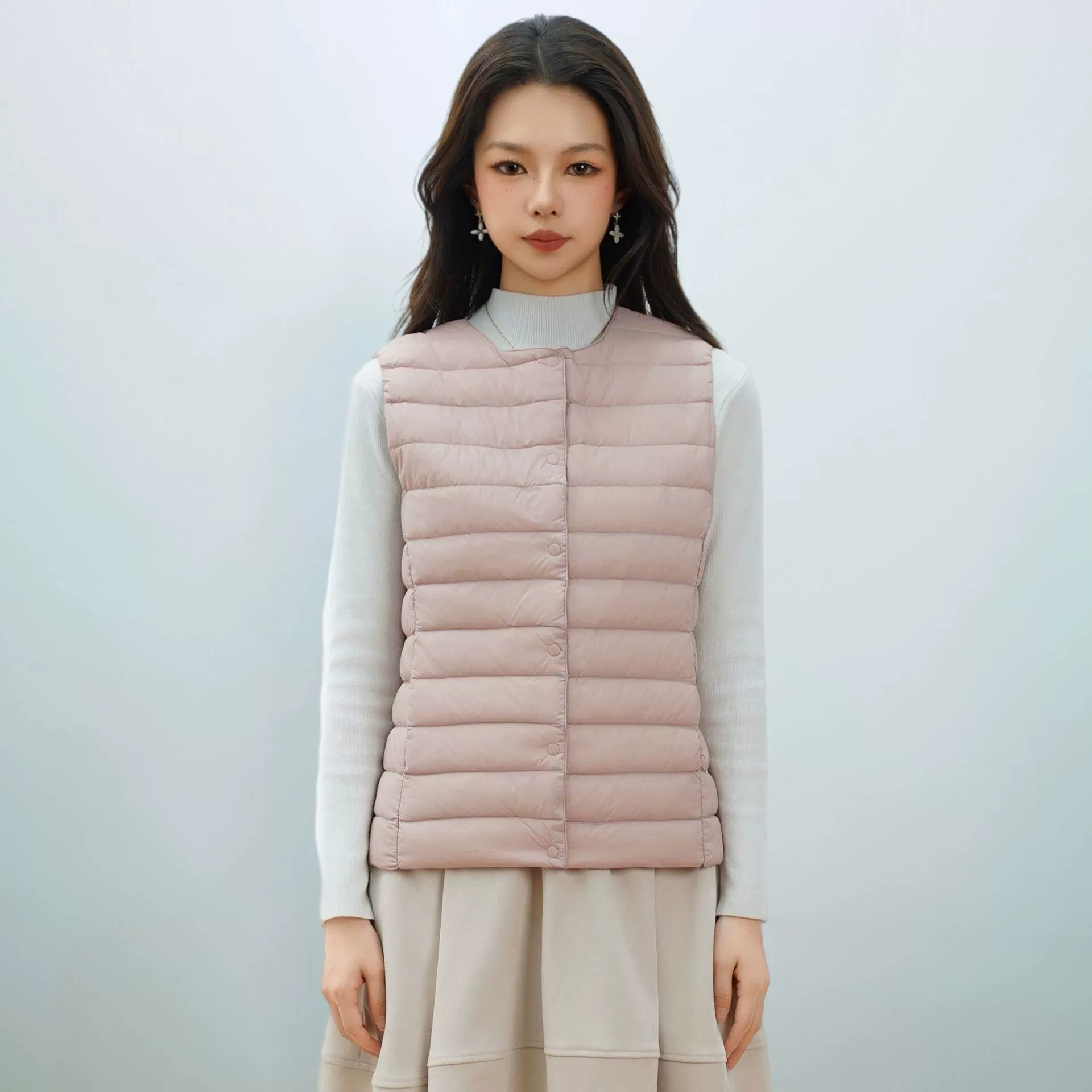 Velvet down jacket with a round collar, vest with down, city style, V-neckline