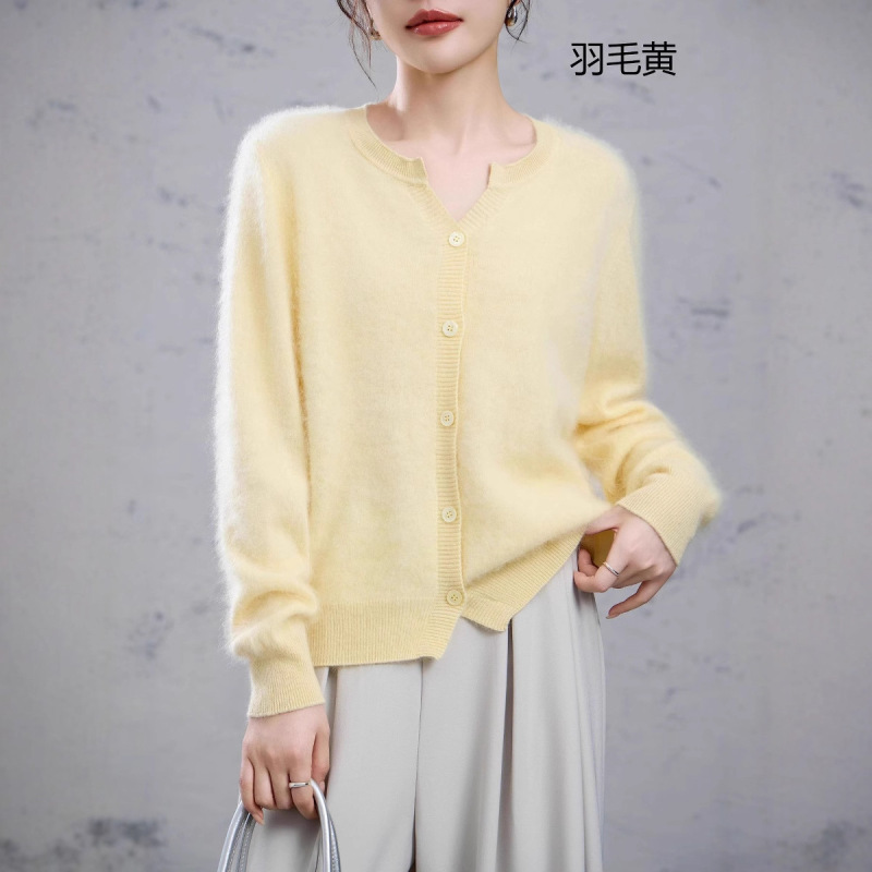 高货！反季捡漏！230g加厚拉绒羊毛羊绒衫无缝圆领开衫毛衣女秋冬|undefined
