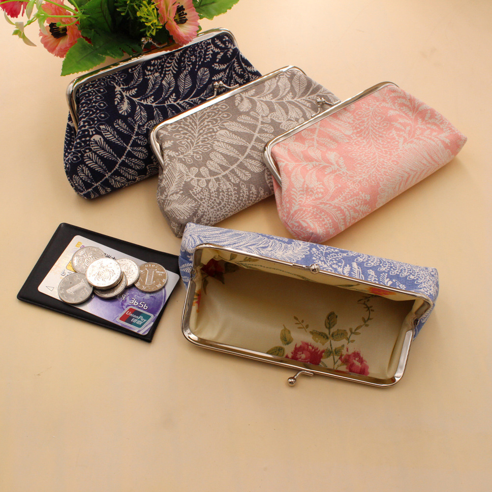 Fabric small and fresh canvas leaf buckle coin purse ladies hand bag coin mouth gold bag wholesale
