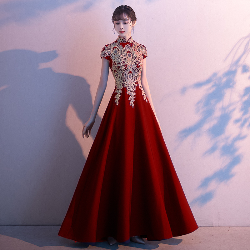 Vestido de Noche para Mujer 2026, Nuevo Estilo Otoñal, para Banquete, Actuación, Estilo Chino, Cheongsam Largo, para Presentadora de Coro, Moderno y Elegante image 9