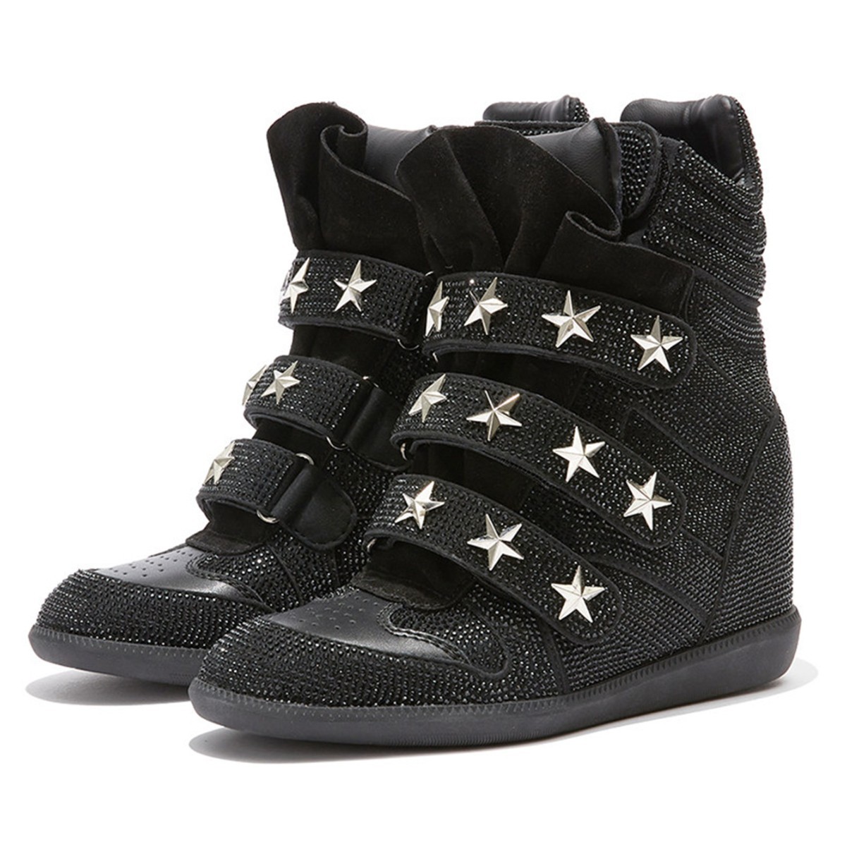 DETW Women's Retro Leopard Print Leather Studded High Top Platform Wedge Heels "Wilderness Leopard Shadow" Hot Selling Item from Overseas_vogvips.com