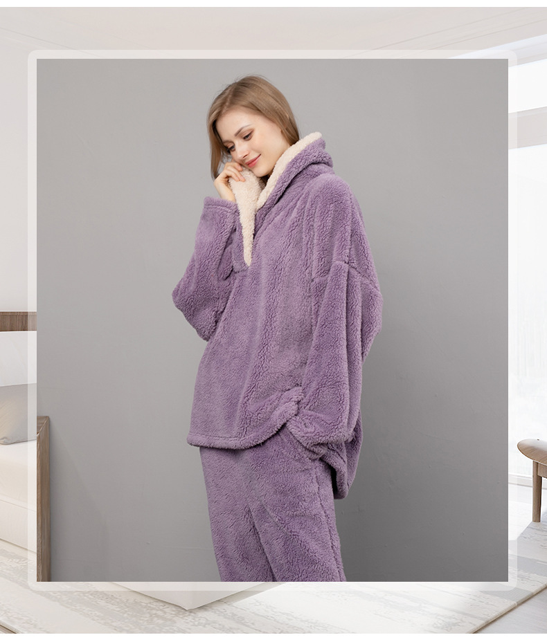 Damer julpyjamas i korallfleece för kvinnor höst- och vinterflanellpyjamas och pyjamasset förtjockade hemkläder för par_voghion.com