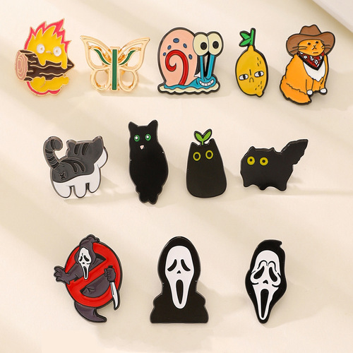 Japanese and Korean cute colorful oil-droplet animal brooch, Western and European creative silly kitten alloy badge pin, clothing accessory