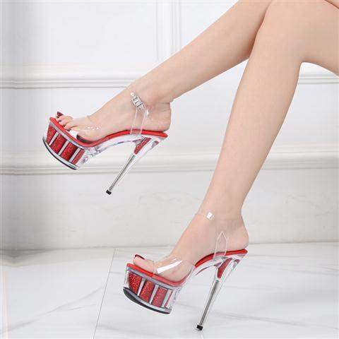 Discoteca pasarela banquete zapatos de mujer sexy plataforma transparente pole dance zapatos de cristal 15CM sandalias de tacón alto superfino
