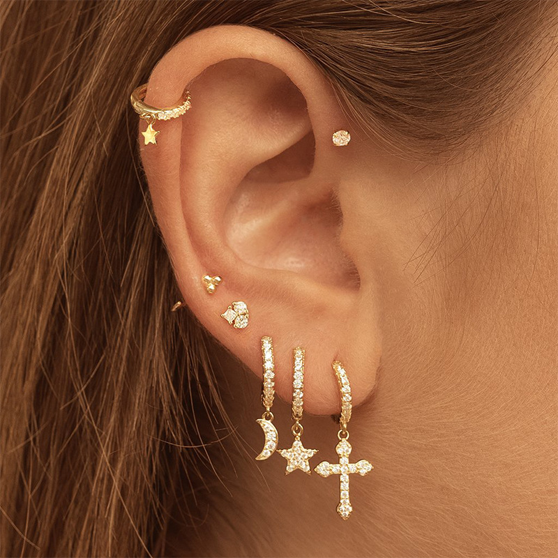 Women'S Gender Fashion Style New Style Copper Inlaid Zircon Gold Plated Cross Pendant Earrings