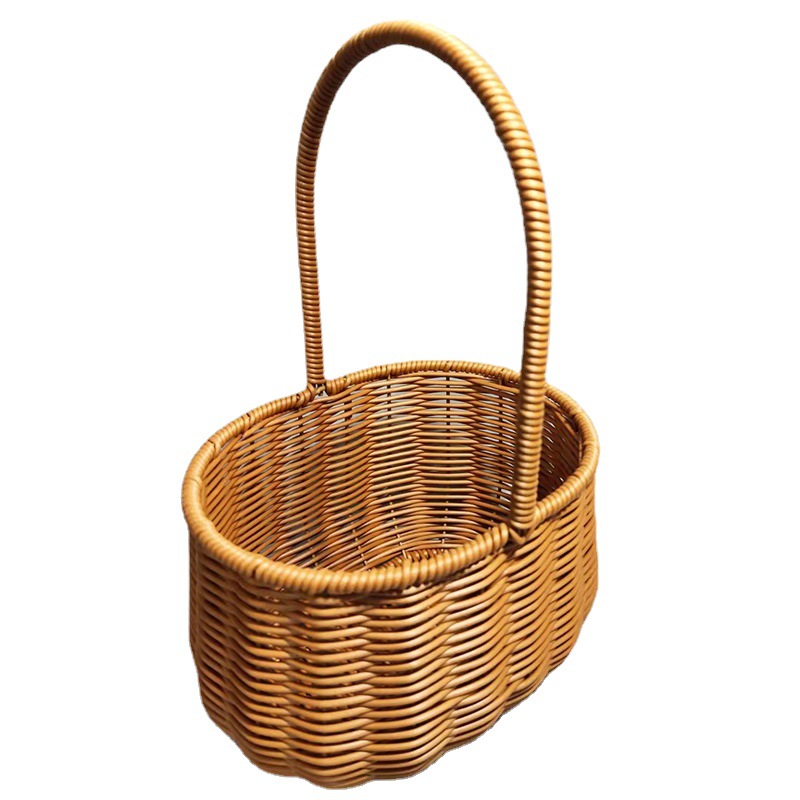 Elongated Basket in Vintage Style, Hand-woven from Natural Rattan, Manufacturer Supply, Illustration of a Picnic Fruit Basket, Wholesale